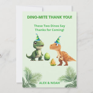 Twins Dinosaur Birthday Thank You Card Dino-mite