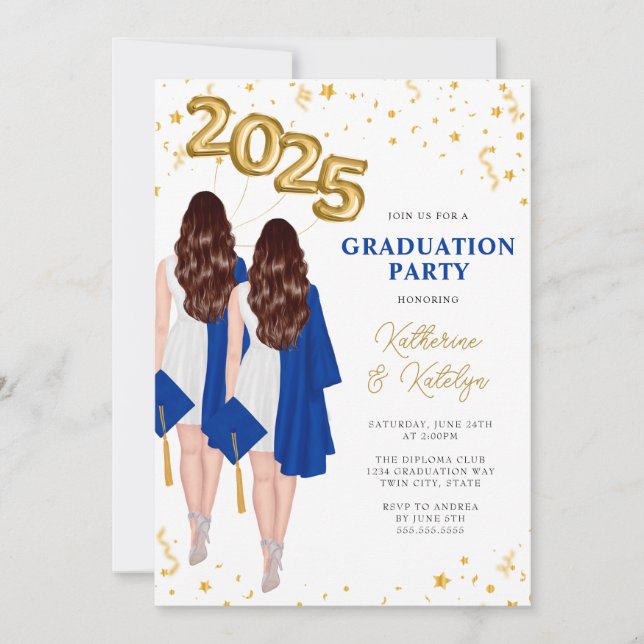 Twins Double Graduation Party Invitation (Front)