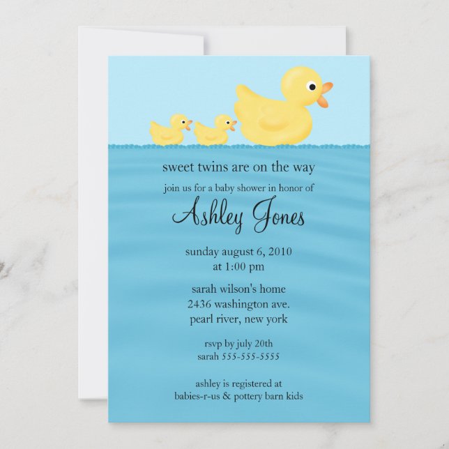 Twins Duck Baby Shower Invitation (Front)