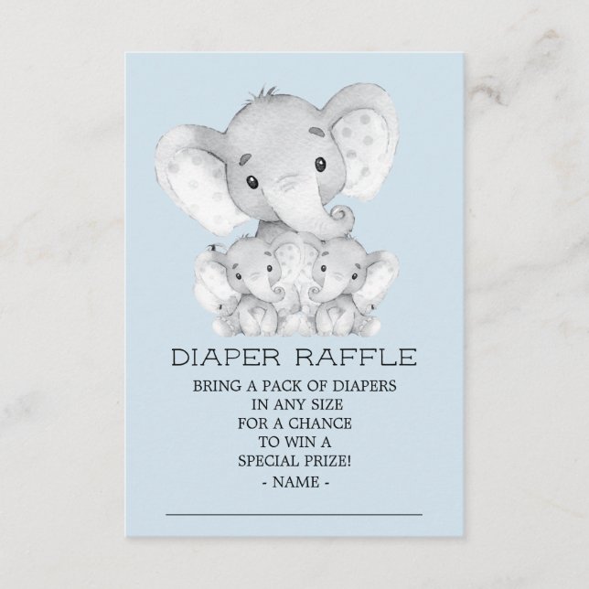 Twins Elephant Baby Shower Diaper Raffle Ticket Enclosure Card (Front)