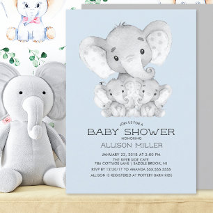 TWINS Elephant baby Shower Invitation