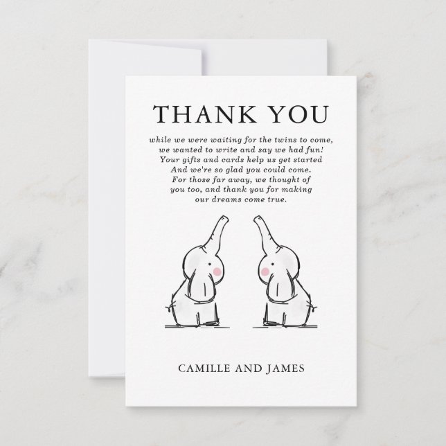 Twins Elephants Baby Shower Invitation (Front)