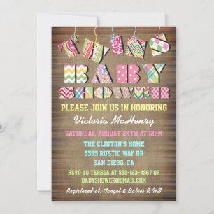 Twins Fabric Shabby Chic  Baby Shower Invitations