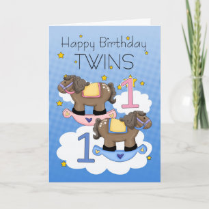 Twins First Birthday Card - Two Little Ponies