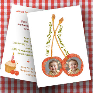 Twins first birthday party Cherry 1st twins Invitation