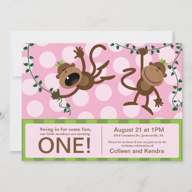 Twin's First Birthday Party Invitations (Front)