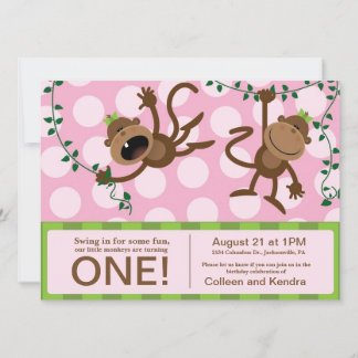 Twin's First Birthday Party Invitations