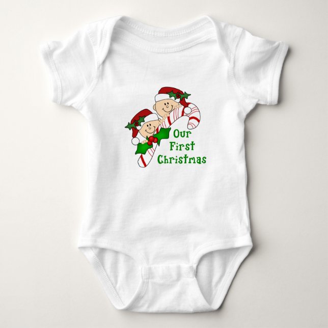 Twins First Christmas Candy Cane Baby Bodysuit (Front)