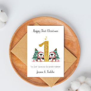 Twins First Christmas Penguins Holiday Card