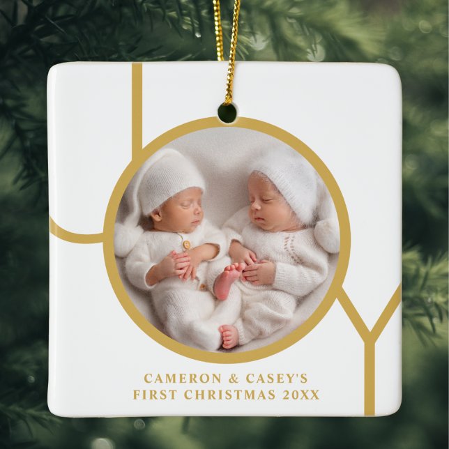 Twins First Christmas Photo Ceramic Ornament (Creator Uploaded)