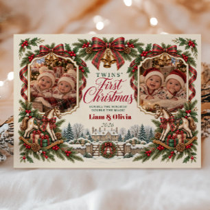 Twins' First Christmas Photo Holiday Card