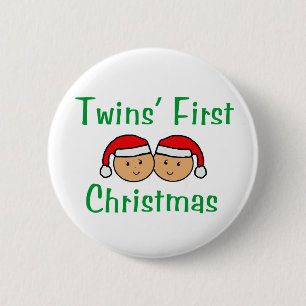 Twins First Christmas - Santa Hats (no date) 6 Cm Round Badge