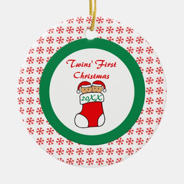 Twins First Christmas Stocking Ornament (Front)