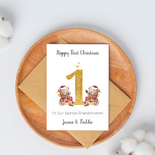 Twins First Christmas Teddy Bear  Holiday Card