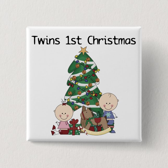 Twins First Christmas Tshirts and Gifts 15 Cm Square Badge (Front)