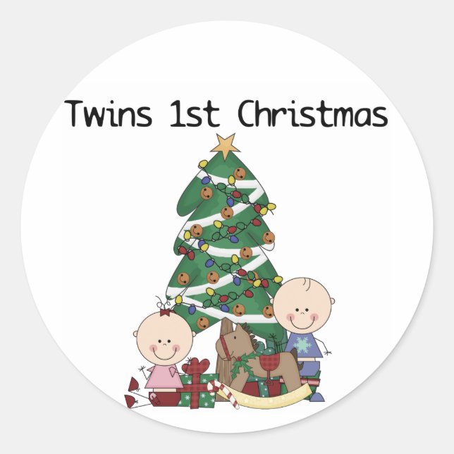 Twins First Christmas Tshirts and Gifts Classic Round Sticker (Front)