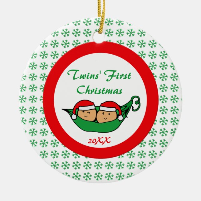 Twins' First Christmas Two Peas in a Pod Ornament (Front)
