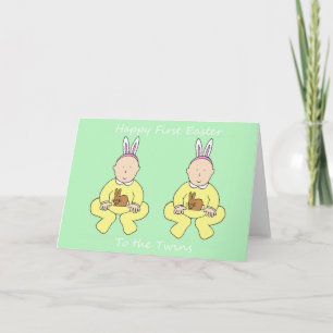 Twins First Easter Cute Babies Holiday Card
