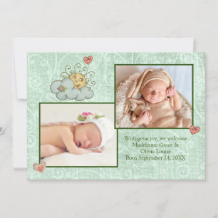 Twins Folk Art Green Announcement
