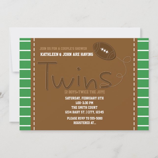 TWINS FOOTBALL Sports Baby Shower Invitation (Front)