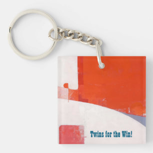Twins for the Win! Red and white abstract Key Ring