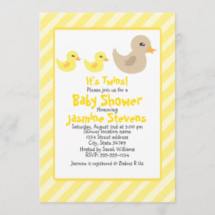 Twins Gender Neutral Duck Striped Baby Shower Invitation