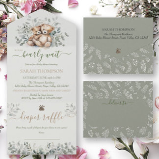 Twins Gender Neutral Teddy Bear Baby Baby Shower All In One Invitation