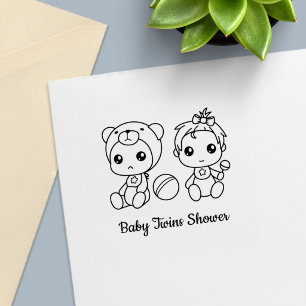 Twins Girl Bear Baby Shower Self-inking Stamp
