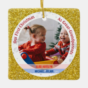 Twins Girl Boy 1st Xmas Great-Grandparents Photos Ceramic Ornament
