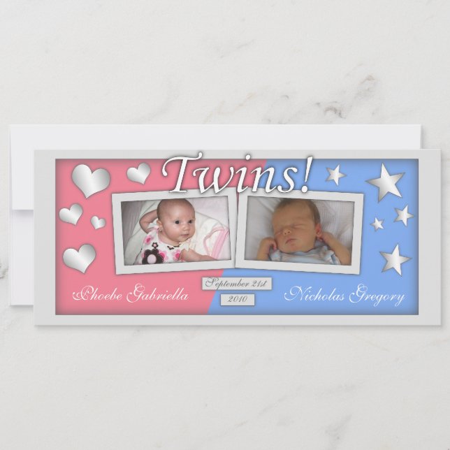 Twins Girl & Boy Birth Announcements (Front)