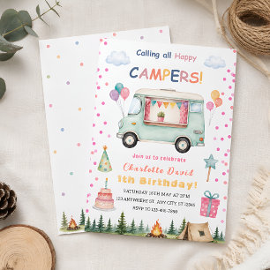 Twins Girl & Boy Happy Camper Birthday Invitation