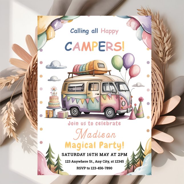 Twins Girl & Boy Happy Camper Birthday Invitation (Creator Uploaded)