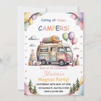 Twins Girl & Boy Happy Camper Birthday Invitation