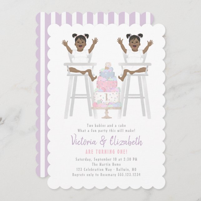 Twins Girls Birthday Smash Cake Invitation (Front/Back)
