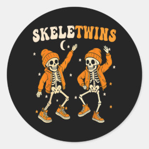Twins Halloween Matching Skeletwins Funny Dancing Classic Round Sticker