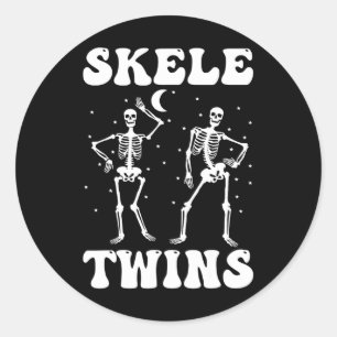 Twins Halloween Matching Skeletwins Funny Dancing Classic Round Sticker