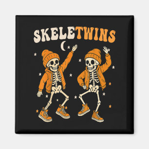 Twins Halloween Matching Skeletwins Funny Dancing  Magnet