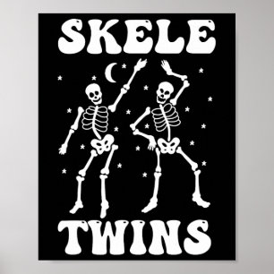Twins Halloween Matching Skeletwins Funny Dancing  Poster