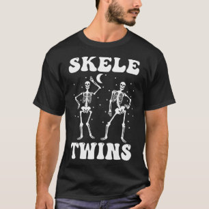 Twins Halloween Matching Skeletwins Funny Dancing T-Shirt