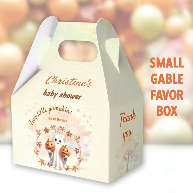 Twins Halloween Pumpkin Ghost Unisex Baby Shower Favour Box (Twins Baby Shower Small Gable Favor Boxes - You can choose from 3 sizes of these gable favor boxes)