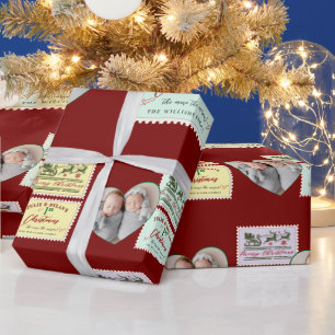 Twins Heart Photo Baby Merry 1st Christmas Stamps Wrapping Paper