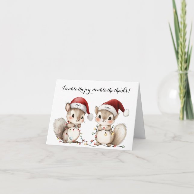 Twins Holiday Lights Baby Shower Thank You Card (Front)