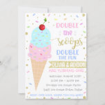 Twins Ice Cream Invitation, Twins Birthday Invitation<br><div class="desc">Twins Ice Cream Invitation
Twins Birthday Invitation
Double the Scoops Double the Fun
All designs are © NOTHING PANDA LLC</div>