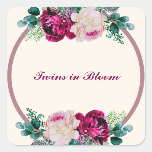 Twins in Bloom Baby Shower Square Sticker
