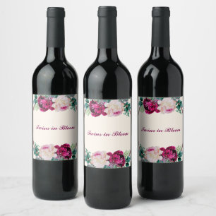 Twins in Bloom Baby Shower Wine Label