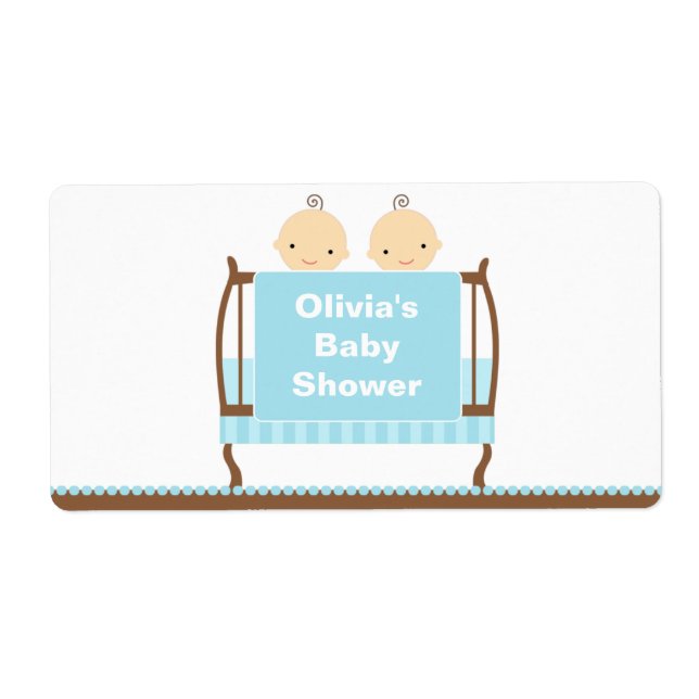 Twins in Blue Crib Water Bottle Label (Front)