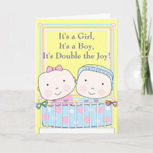 Twins in Crib, Girl and Boy Baby Announcement