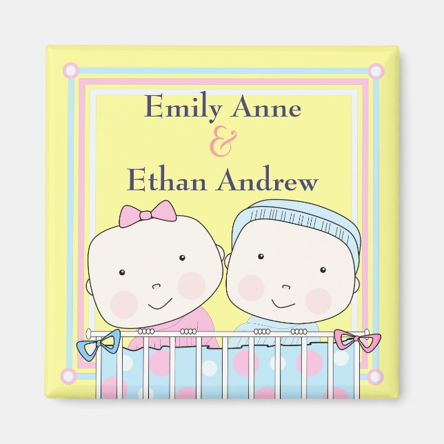 Twins in Crib, Girl and Boy Baby Magnet (Front)