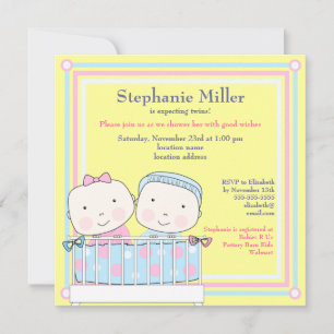 Twins in Crib, Girl and Boy Baby Shower Invitation