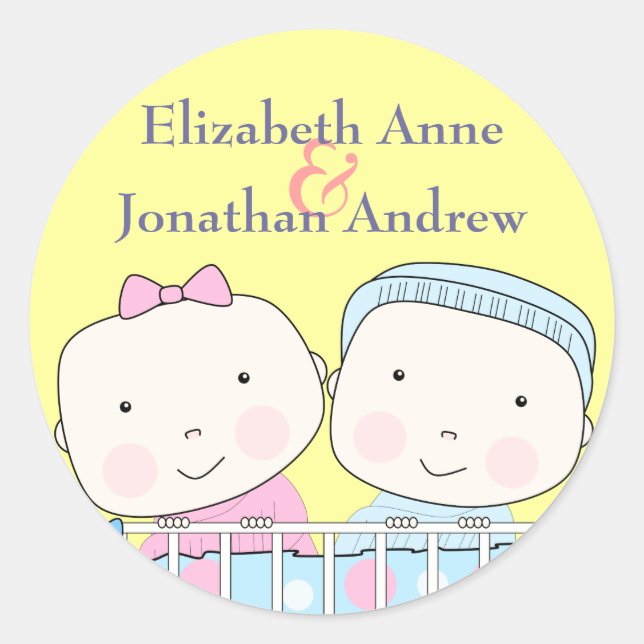 Twins in Crib, Girl and Boy Names Sticker (Front)